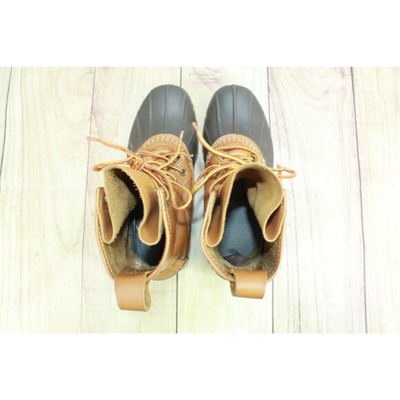 LL Bean Lace Up Unlined Ankle Duck Boots Brown Leather Size 7 M - Picture 9 of 10